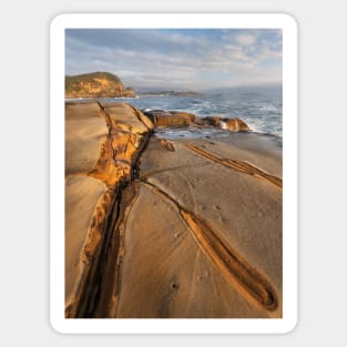 Lines in the rocks at Winney Bay on the NSW Central Coast Sticker